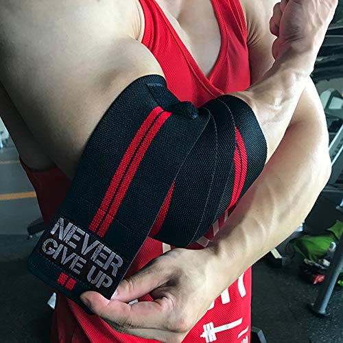 HYFAN Professionelle Ellenbogenbandagen mit elastischen Bändern, Unterstützung für Gewichtheben, Workout, Bodybuilding, Fitnessstudio, Fitness (Doppelstreifen, rot) von HYFAN