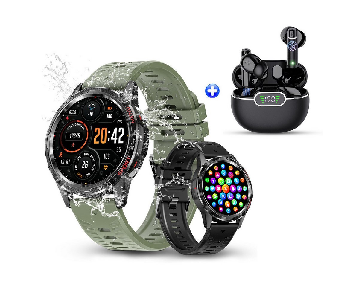 HYIEAR Smartwatch 1,32 & Bluetooth Kopfhörer 5.3, für Android und IOS Smartwatch Set, Wird mit USB-Ladekabel geliefert., Voice Assistant,Gesundheitsfunktionen, individuelle Zifferblätter" von HYIEAR