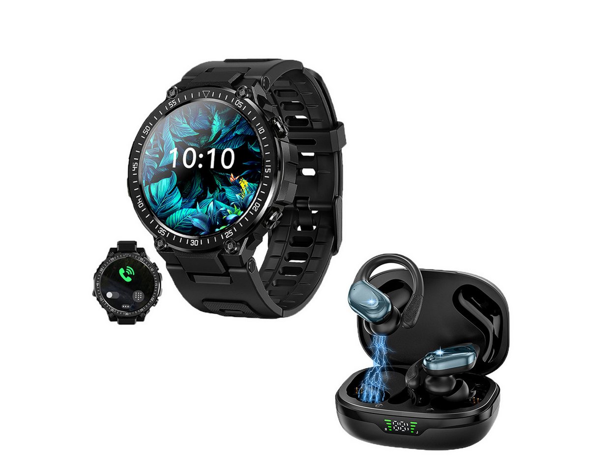 HYIEAR Smartwatch für Damen und Herren, Sport-Bluetooth-Headset 5.3 Smartwatch, mit austauschbaren Armbändern, Ladekabeln Drei Paar Ohrstöpsel, Sportarmband von HYIEAR