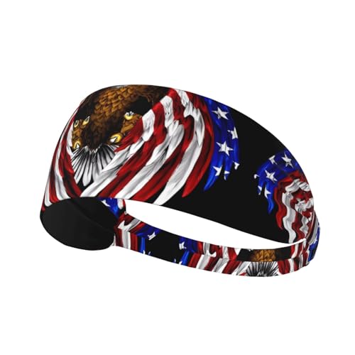Elastisches Aldult-Stirnband für Damen und Herren, feuchtigkeitsableitend, athletisch, zum Laufen, Trainieren, USA-Flagge, patriotischer Adler-Druck von HYTTER