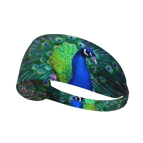 Elastisches Aldult-Stirnband für Damen und Herren, feuchtigkeitsableitend, athletisch, zum Laufen, Trainieren, schöne Pfauen-Drucke von HYTTER
