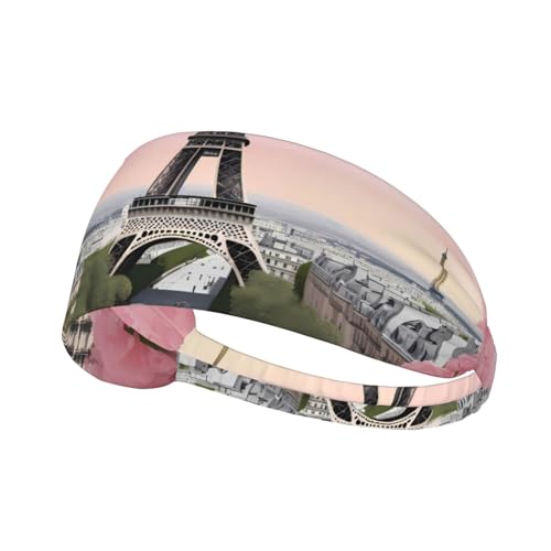 Elastisches Aldult Übungs-Stirnband für Damen und Herren, feuchtigkeitsableitend, athletisch, zum Laufen, Trainieren, Eiffelturm, rosa Blumendrucke von HYTTER