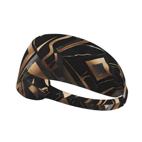 Elastisches Aldult Übungs-Stirnband für Damen und Herren, feuchtigkeitsableitend, athletisch, zum Laufen, Trainieren, Schwarz-Gold-Steinmuster-Drucke von HYTTER