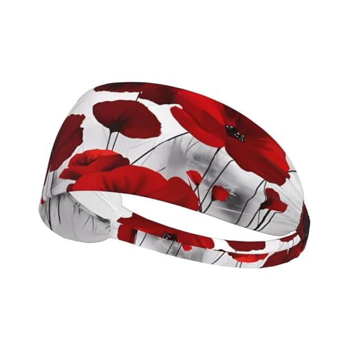 Elastisches Aldult Übungs-Stirnband für Damen und Herren, feuchtigkeitsableitend, athletisch, zum Laufen, Trainieren, rote Mohnblumen-Drucke von HYTTER