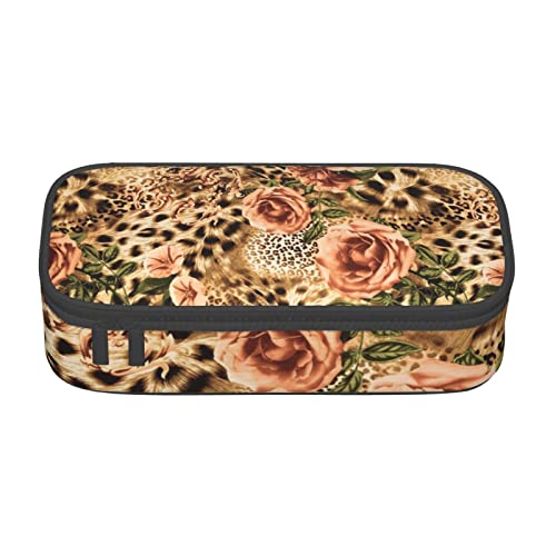 HZHUAOEG Federmäppchen mit Ölgemälde, Ente für Studenten, Mädchen, Jungen, großes Fassungsvermögen, Federmäppchen, Schule, Büro, Organizer, multifunktionales Federmäppchen, gestreiftes Leopard, von Hzhuaoeg