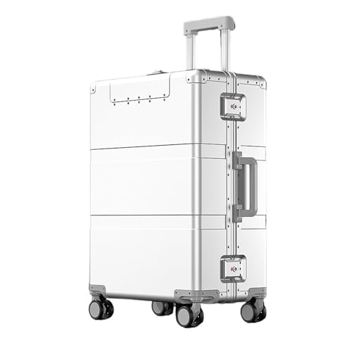 HZMNOI Koffer 24-Zoll-Öffnung Business Can Trolley-Koffer 20-Zoll-Boardingbox aus Aluminium-Magnesium-Legierung 28-Zoll-Gepäck mit Rädern (Color : White, Size : 20") von HZMNOI