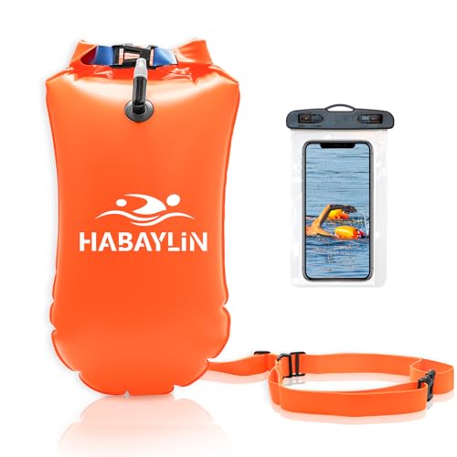 Habaylin Schwimmboje - 20L Orange, Boje Schwimmen für Erwachsene und Kinder, Trockensack Gute Sicherheit beim aufblasbar für Open Water und Triathlon von Habaylin