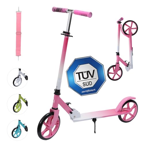 Habib Gruppe Cityroller - Kick Scooter - Kinderroller für Kinder und Jugendliche Zertifiziert vom TÜV Süd - Faltbarer Aluminium-Tretroller Höhenverstellbar - 200mm Räder - Tragbar - ab 10 Jahren von Habib Gruppe