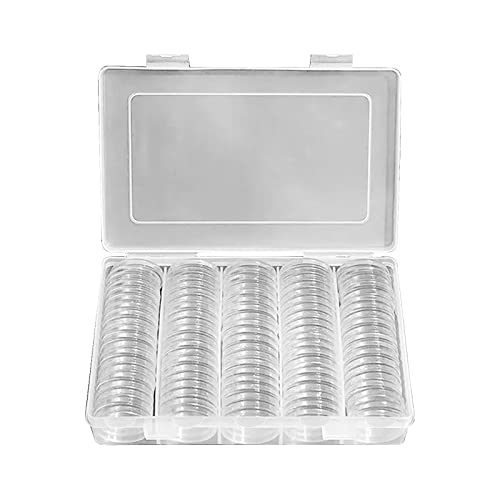 Haipink 100 Stück 25 mm Münzhalter mit Aufbewahrungsbox für Münzsammelbedarf, Schutzhülle, Münzaufbewahrungsbox von Haipink