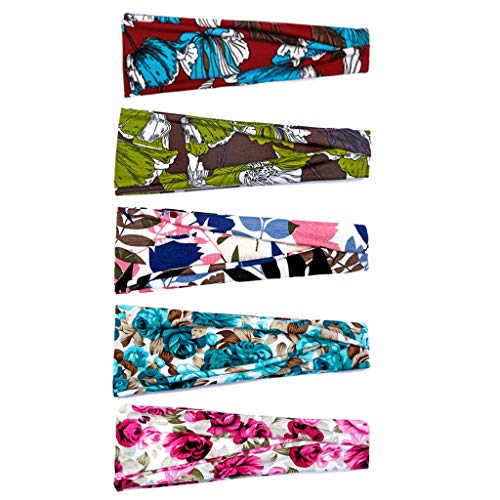 Yoga-Stirnband für Damen, bunt, Blumenblätter, Leopardenmuster, Sport, Laufen, breites Haarband, Fitness, Schweiß-Kopfband, 5 Stück von Haipink