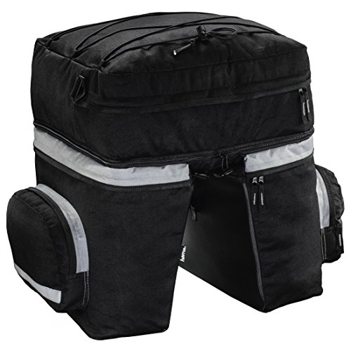 Hama Fahrradtasche für Gepäckträger (3-teiliges Radtaschen Set, abnehmbarer Rucksack, Gepäckträgertasche mit zwei Seitentaschen und Regenhaube) schwarz von Hama