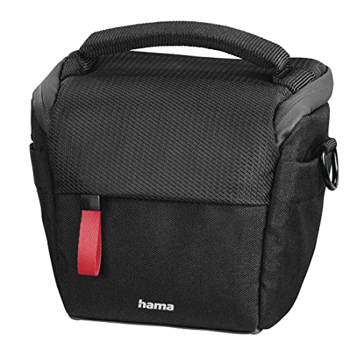 Hama Kameratasche "Matera" 100 Colt (kompakte Fototasche für Gürtelschlaufe, Colttasche für Digitalkamera und Zubehör, Umhängetasche mit Schultergurt und Zubehörfächern, recyceltes PET) schwarz von Hama