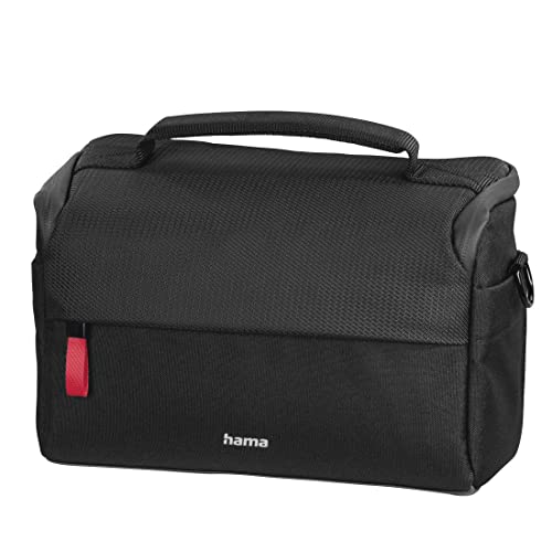 Hama Kameratasche "Matera" 130 (kompakte Fototasche, Kameratasche für Spiegelreflexkamera und Zubehör, Umhängetasche mit Schultergurt, Trolleyband und Zubehörfächern, recyceltes PET) schwarz von Hama