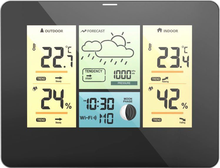 Hama WLAN mit Außensensor, Thermometer/Hygrometer Barometer, App Wetterstation (WLAN, Außensensor, Thermometer/Hygrometer Barometer, App, Farbdisplay) von Hama