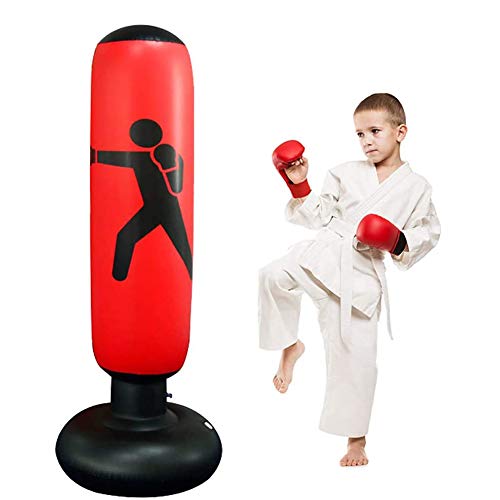 Hamnor Schwarze Aufblasbarer Fitness-Boxsack für Kinder und Erwachsene 160 cm großer Trainings-Boxsack freistehend von Hamnor