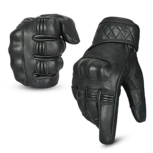 Hand Fellow Leather Motorbike Motorcycle Gloves Heavy Duty Thinsulate 3M Hipora Windproof Waterproof Winter All Weather Gloves Touch Screen Hard Knuckle (L, Non Perforated Water Proof) von Hand Fellow