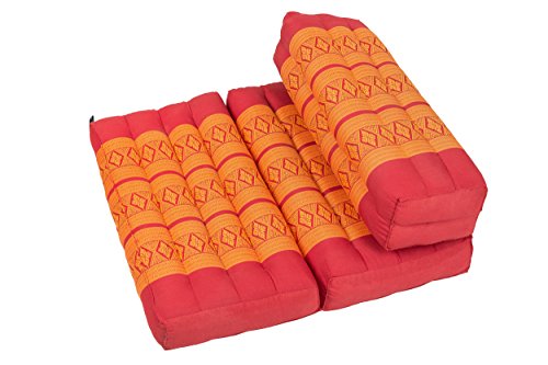 Handelsturm Faltbares Meditationskissen, Meditationssitz für Verschiedene Meditationstechniken, als Zafu und Zabuton, für Anfänger geeignet mit Fester Füllung aus Kapok, Thai Style rot orange von Handelsturm