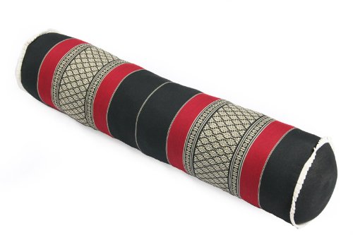 Handelsturm Thaikissen Rolle ca. 80x20 cm Kapok Yogarolle Kissenrolle für Massage oder Yoga Feste Nackenrolle schwarz-rot von Handelsturm