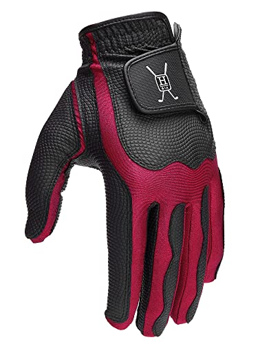 Handy Picks Herren-Golfhandschuhe, hochwertiges Japanisches Kunstleder, Stretch-Passform, verbesserte Haltbarkeit und Atmungsaktivität (Black n Red, Extra Large) von Handy Picks