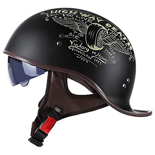 Hanhua Motorcycle Half Helmet, DOT/ECE Approved Helmet for Motorbike Moped Cruiser Chopper, Quick Release Buckle Cool Vintage Helmet for Men Women with UV Visor von Hanhua