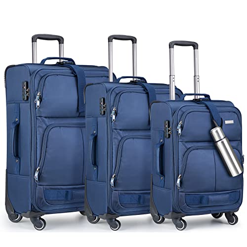 Hanke 50.8 cm großes, erweiterbares Handgepäck mit Spinner-Rädern, leichter aufrechter Koffer mit TSA-Schloss, rollendes Reisegepäck für Damen und Herren, Blau, 3-Piece Set(20"/24"/28") von Hanke