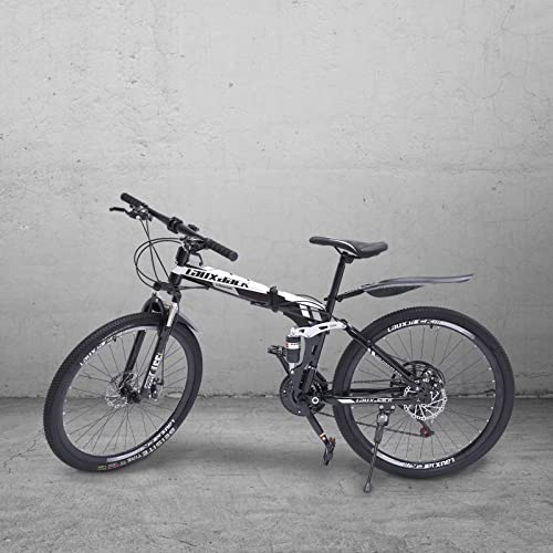 Hanmorfarbi 26-Zoll Mountainbike-21-Gang Faltrad, verstellbares 26-Zoll Fahrrad mit vorderen und hinteren Schutzblechen, faltbares Mountainbike für Erwachsene, Vorderradfederung, hinterer Stoßdämpfer von Hanmorfarbi