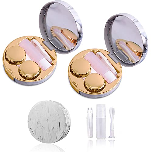 2 Stück modische Marmor-Kontaktlinsenbehälter, tragbar, Reise-Set, tragbare Kontaktlinsenbox mit Spiegel, Reise-Kontaktlinsenhalter, Mini-Box, gold, Nein von Haohai