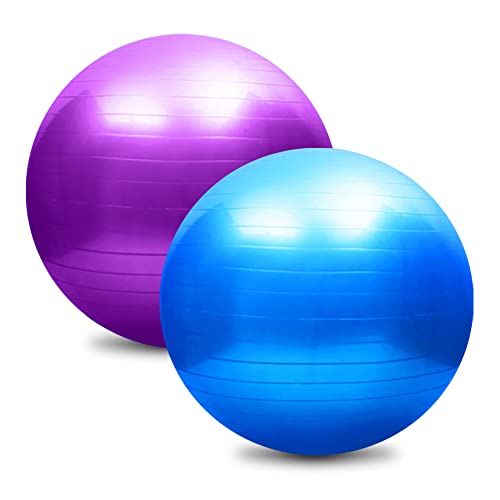 Haohai 2Pcs Yoga Ball 65cm Gymnastikball, Schwangerschaftsgeburtsballstuhl, Flexibler Sitzball, Pilates verdickter Anti-Burst Balance Ball für Fitnesstraining mit Inflatorpumpe (Blue, Purple) von Haohai