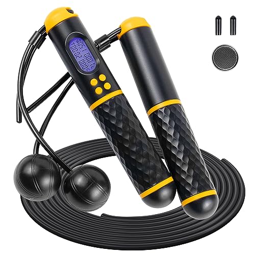 Springseil mit digital Zähler Speed Rope - Längenverstellbares Seil Skipping Rope Kalorienzähler Langlebiges Anti-Rutsch Griffe Seilspringen,für Fitness Ausdauer Geeignet Kinder und Erwachsene von Haphome