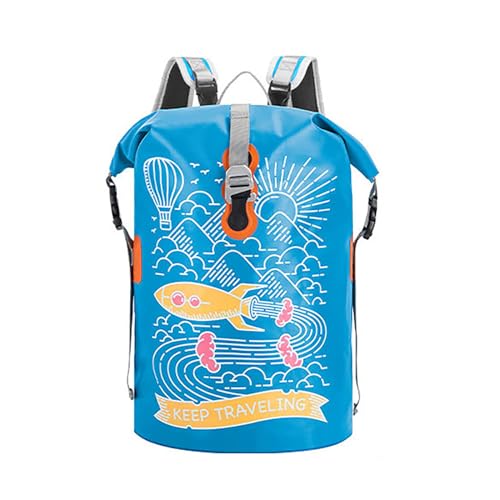Hapihom Dry Bag, 30L Outdoor-Schwimmtasche, Waterproof trockener Beutel, wasserdichte Trekkingtasche, wasserdichte Tasche mit Verstellbarer Schultergurt B Blauer Himmel Rakete von Hapihom
