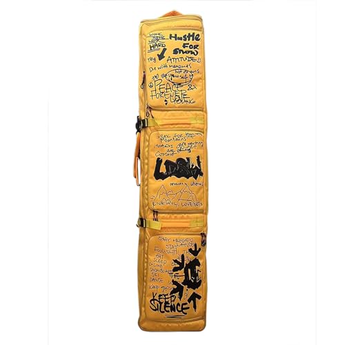 Hapihom Skitasche, Ski-Einzeltasche mit Rädern, gepolsterte Snowboard-Tasche, Wasserdicht Skitasche, Schützende Snowboard-Reisetasche für Problemloses Tragen, Snowboardtasche Gelbe Graffiti von Hapihom