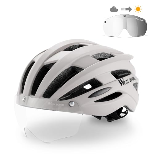 Verstellbarer Fahrradhelm, Sonnensicherer Atmungsaktiv Mountainbike Helm mit Magnetischem Brille und USB Aufladung LED Licht, Einstellbarer Cityhelm für Erwachsenen Herren Damen(Weiß) von Hapivida