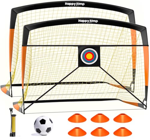 Happy Jump Fußballtor Set – Pop-Up Netz für Draußen mit Zielnetz, Ball, Pumpe, Hütchen – 5x3.6 FT BO Pro von Happy Jump