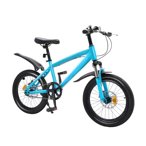 HarBin-Star - 18 Zoll Kinderfahrrad Mountainbike, Kinder MTB für Jungen und Mädchen ab 4.1-4.59ft, Sattel Höhenverstellbar 59-70cm, mit Reifenpumpe & Taschenlampe (Blau) von HarBin-Star