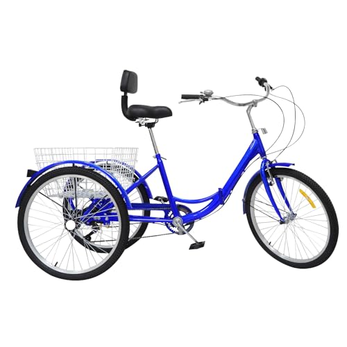 HarBin-Star 24 Zoll Dreirad für Erwachsene mit Shopping Korb, 3-Rad 7-Gang Dreirad Fahrrad Tricycle, 3 Räder Fahrrad Cruise Bikes Dreirad Erwachsene (Blau) von HarBin-Star