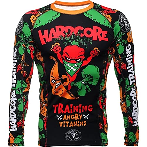 Hardcore Training Angry Vitamins Schwarz Rash Guard Men's Kompressionshemd Herren Lange Ärmel Grappling Jiu Jitsu MMA Fitness Boxen No Gi von Hardcore Training