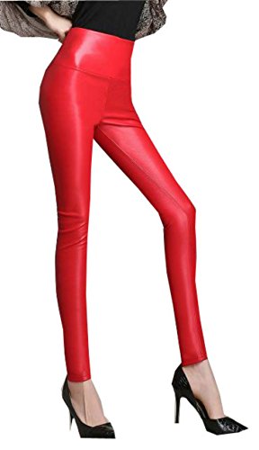 Harem Yoga Kunstleder Hose Damen Leder-Optik Look PU Leggings Red M von Harem Yoga