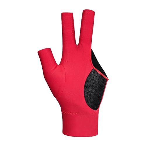 Harilla 3-Finger-Billardhandschuh für die Linke Hand, Rutschfester Sporthandschuh, bequemer Snooker-Queue-Handschuh, Pool-Queue-Handschuh für Spiele, Rot von Harilla