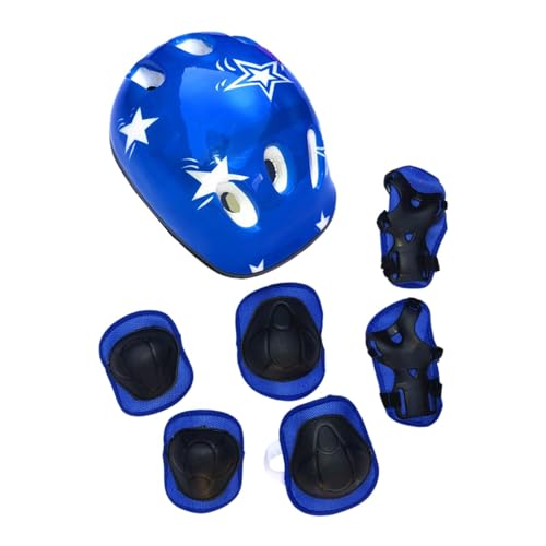 Harilla 7-teiliges Set Kinder-Fahrradhelm, Skateboard-Helm für Teenager, mit Knie-, Ellenbogen- und Handgelenkpolster, Schutzausrüstung, Skating-Helm zum, Blau von Harilla