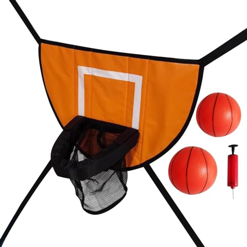 Harilla Mini-Basketballkorb für Trampolin, Basketballständer, Sportspielzeug mit Verbindungsseilen, Trampolinzubehör für alle Altersgruppen, Orange, mit Zwei Bällen von Harilla