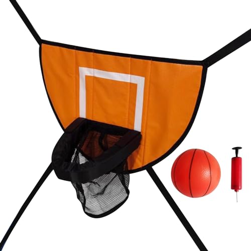 Harilla Mini-Basketballkorb für Trampolin, Basketballständer, Sportspielzeug mit Verbindungsseilen, Trampolinzubehör für alle Altersgruppen, Orange, mit einem Ball von Harilla