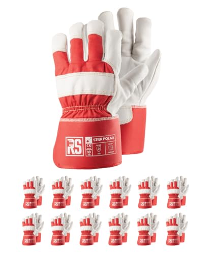 RS STIER POLAR Montage-Handschuhe aus Vollrindleder und Baumwollgestrick/Größe 10, 12 Paar/Rot Weiß/Montagehandschuhe/Arbeitshandschuhe Leder/Lederhandschuhe Schutzhandschuhe von HARMON