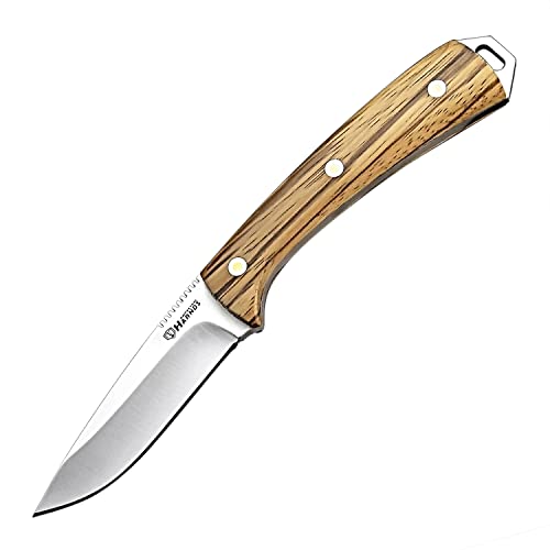 Harnds Cheetah Feststehendes Messer mit Klinge aus 8Cr14MoV-Stahl, Zebraholzgriff, Lederscheide von Harnds