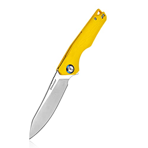 Harnds Harvest Outdoor Messer mit Sandvik 14C28N Stahl Klappmesser mit G10 Griff für Camping Jagd Surviral Folding Knife (gelb) von Harnds