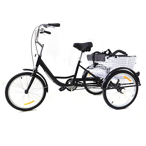 20 Zoll Dreirad, 3 Räder Erwachsene Fahrrad, Schwarz Tricycle mit Kindersitz & Einkaufskorb von HaroldDol