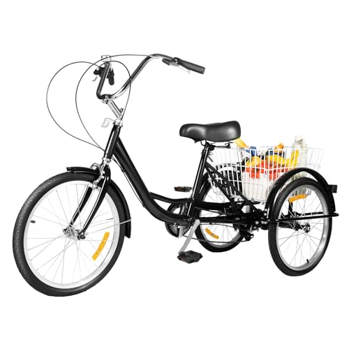 Dreirad Erwachsene, 20" Zoll Trike 8 Gange 3 Räder Fahrräder mit Einkaufskorb, für Senioren Erwachsene (schwarz) von HaroldDol