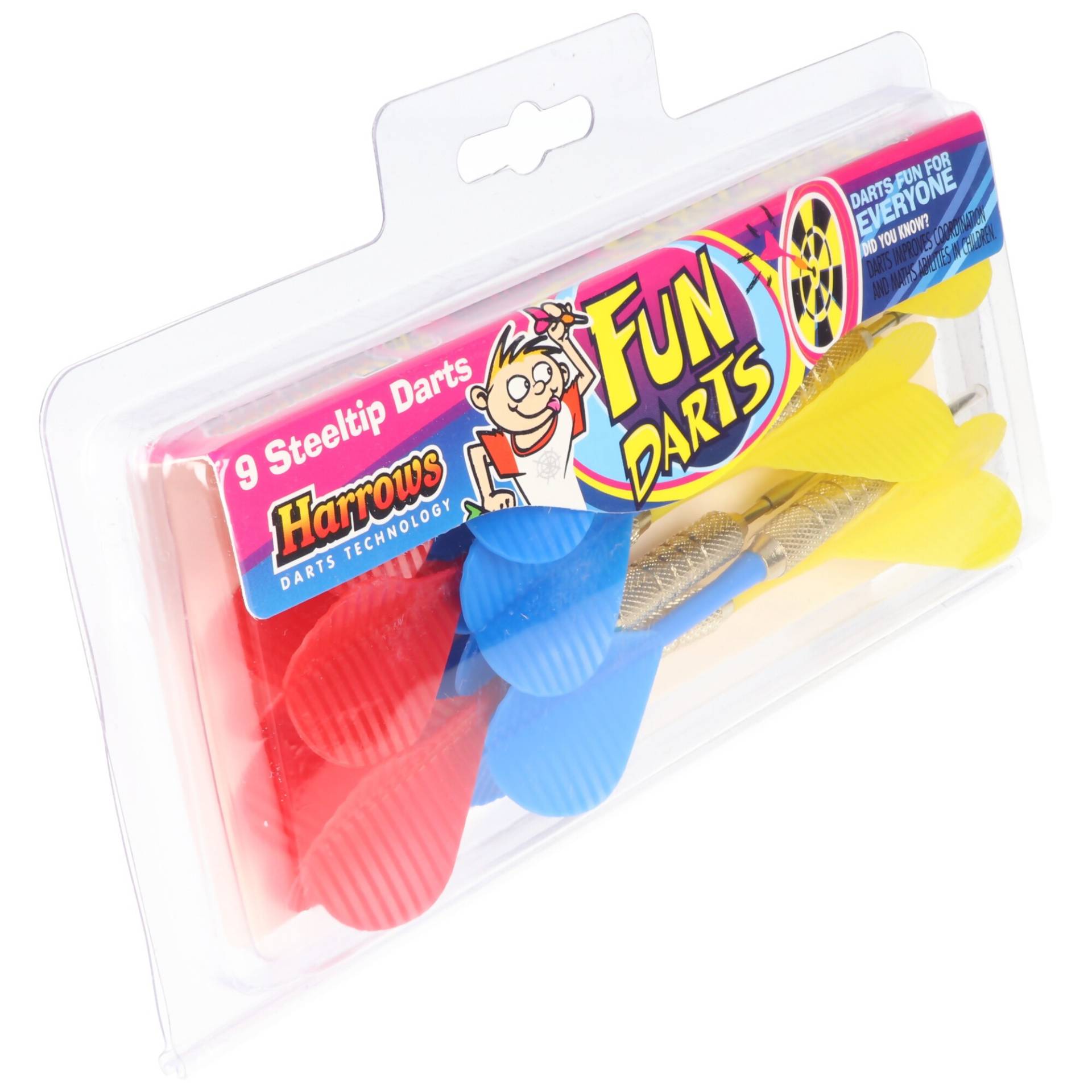 Fun Darts, 9 Steel-Dartpfeile in rot gelb blau von Harrows