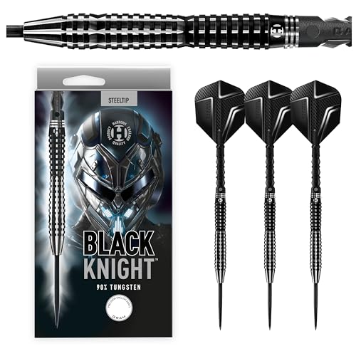 Harrows Black Knight Darts-Set mit 90% Wolframstahlspitze, 22 g, 23 g, 24 g und 25 g – inklusive Black Carbon ST Midi-Schäften und Micron Black Knight Flights (22g) von Harrows