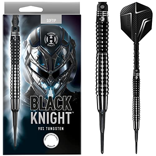 Harrows Black Knight 90% Wolfram-SoftTip-Dart-Set – 18 g und 20 g – inklusive Black Carbon ST Midi-Schäften und Micron Black Knight Flights (18g) von Harrows