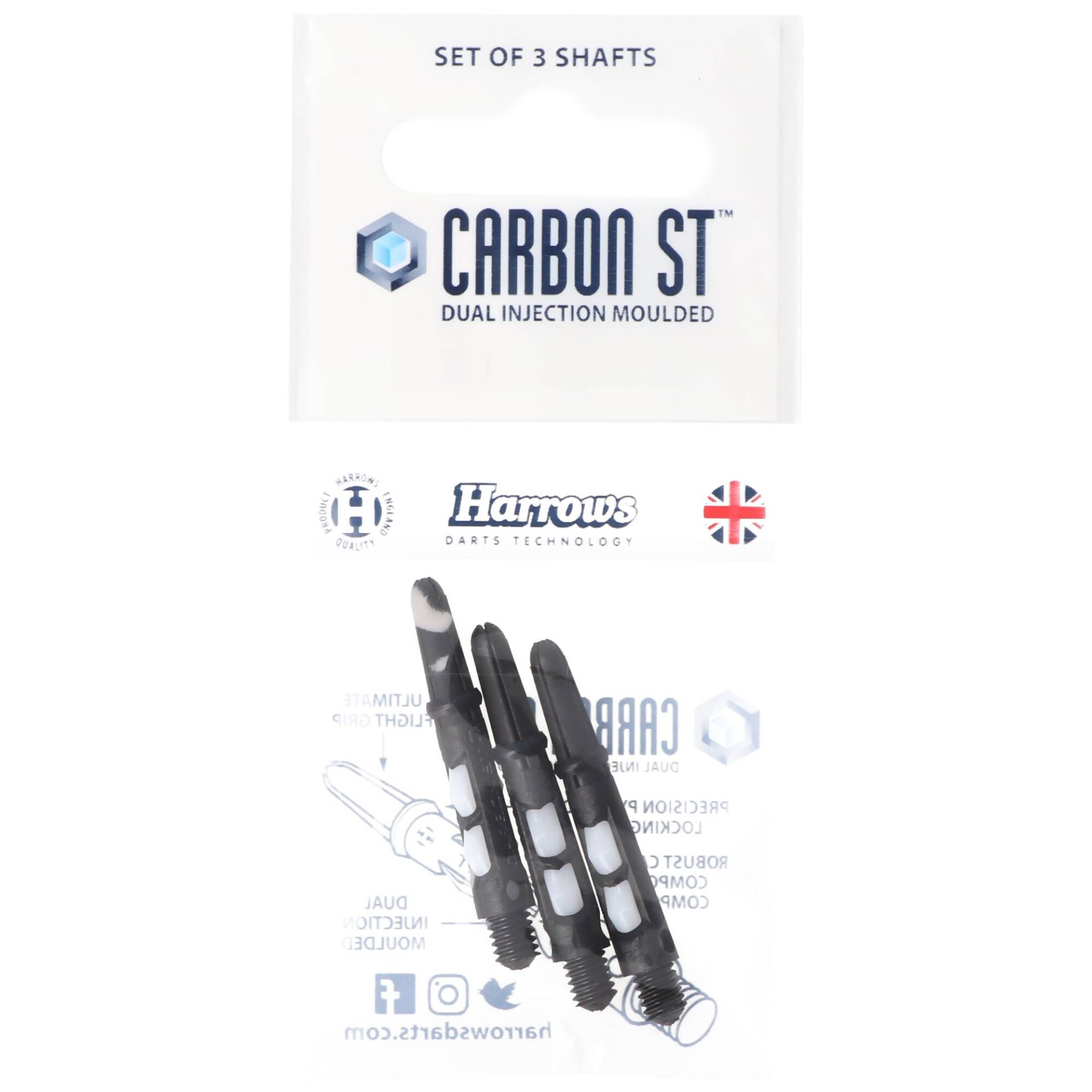 Harrows Carbon ST Schaft, Short, 2BA, schwarz-weiß, 3 Stück von Harrows